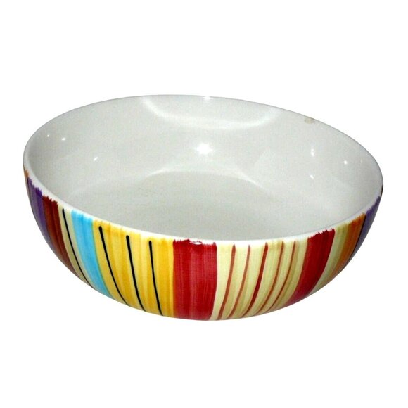 Rare Colorful Pfaltzgraff Equator 9" Ceramic Serving Bowl Dishwasher Microwave - Picture 5 of 6